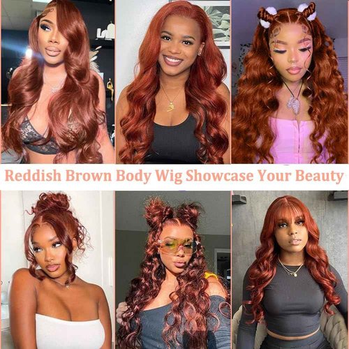 KINSTAR 13x6 Reddish Brown Lace Front Wigs Human Hair HD Lace Front Wigs Human Hair 180 Density Body Wave Frontal Wigs Human Hair with Baby Hair Colored Glueless Wigs 14Inch