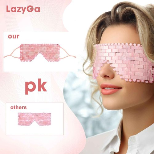 LazyGa Rose Quartz Eye Mask - with Adjustable Strap for face 100% Natural Gemstone Jade Sleep Mask for Hot & Cold Anti Aging Therapy