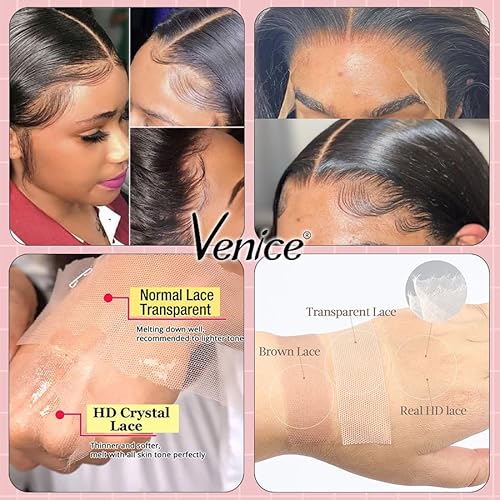 Venice Hair Real HD Lace Closure only 0.10mm Ultra-thin Invisible Crystal HD Lace Pre Plucked with Baby Hair Straight Human Hair Lace Frontal Closure (7x5 HD Straight, 16 Inch)
