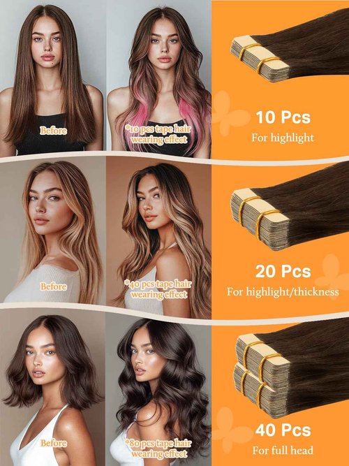 DOORES 20pcs Human Hair Balayage Chocolate Brown to Caramel Blonde Remy Silky Straight Hair Extensions Tape in Skin Weft Natural 50g 20 Inch