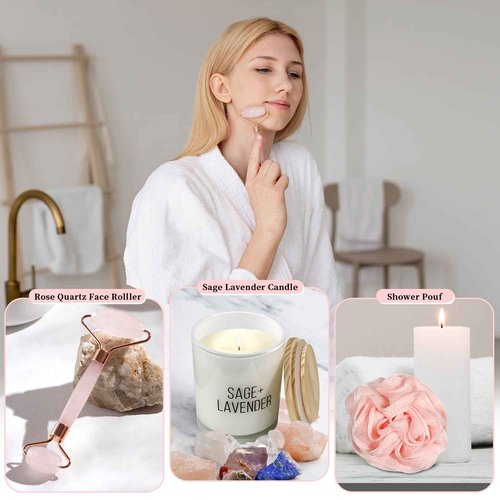 My Novel Things Birthday Gifts For Women, Bathrobe Set With Silky Satin Sleep Mask, Spa Robe and Slippers set, Scented Candle Self Care 7 Pack Set Suitable For Christmas Thanksgiven Day Red