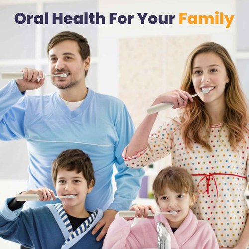 MIEUNUHH T3 White Wave Electric Toothbrush with 60° Oscillation & 5 Modes, Sonic Electric Toothbrush - IPX8 & Rechargeable with 2 Soft Brush Heads