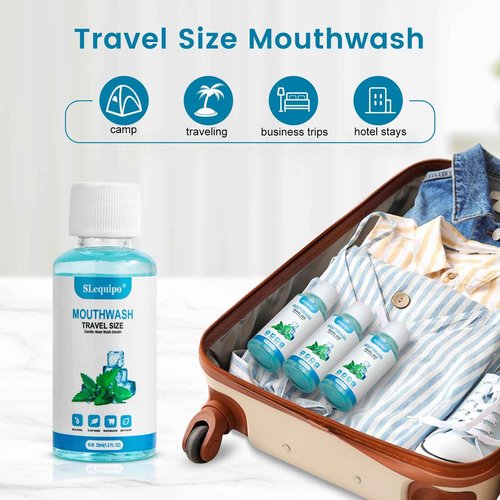 SLequipo 100 Travel Size Mouthwash Bulk Mini Mouthwash, Fresh Mint Portable Mouthwash Individual 1.2oz/35ml Mouthwash Bottles for Travel Toiletry Kits, Blue