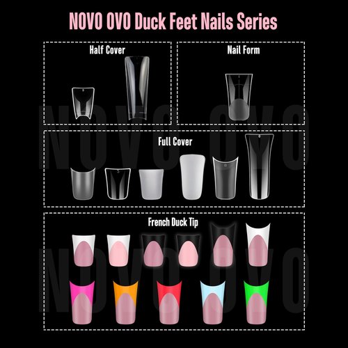NOVO OVO White French Tip Short Duck Nail Tips Press on, BERRY PINK Pre-designed Soft Gel Nail Extension, Extra thick Full Cover Matte Vrial False Nails for DIY x 12 Sizes 360 pcs