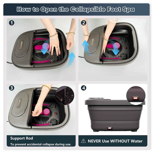 Aqvesane Collapsible Foot Bath, Foot Spa Bath Massager with Heat, Bubble, Remote Control, Temperature Control, 3 Pedicure Attachments, Feet Soaking Tub for Stress Relief