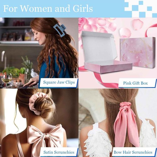 Curly Hair Brush,Curl Defining Brush,Slick Back Hair Brush,Rat Tail Comb,Edge Bristle Brush,Clip Claw,Bow,Satin Scrunchies,No Damage Hair Ties,Scarf Hair Ties,Gifts For Women,Best Gift Set(Ivory)