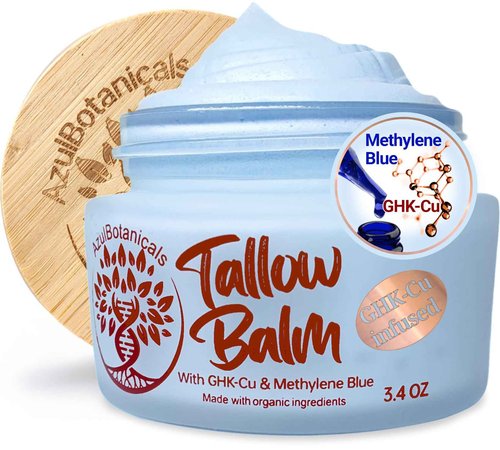 Copper Peptide GHK-Cu & Methylene Blue Infused Whipped Grass Fed Beef Tallow Balm, Anti-Aging, Fine lines, Wrinkles, Eczema, Acne, Full body moisturizer, All skin types, With Organic Ingredients 3.4oz