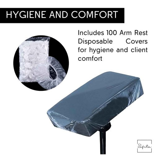 SOFITA Tattoo Arm Rest Stand + [100 Disposable Covers] Arm Rest Tattoo Stand High Stability. Adjustable Height and Tilt. High Density Leather Pad. Robust Four-Corner Base. Tattoo Armrest Stand