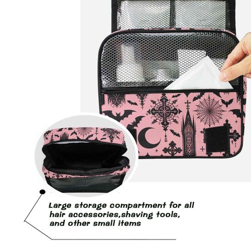 MNSRUU Hanging Toiletry Bag Black Gothic Moon Spider Webs and Bats Travel Makeup bag for Toiletries Portable Travel Toiletry Organizer Cosmetic Bags with Hanging Hook