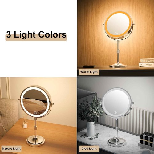 Erlingeryi 9" Magnifying Mirror with Lights 20X, Height Adjustable, Dimmable, Rechargeable, Chrome