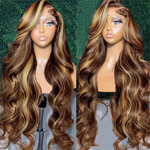 studyy Highlight Ombre 360 Body Wave Lace Front Wigs Human Hair Pre Plucked with Baby Hair Honey Blonde 360 HD Lace Frontal Wigs Full Lace for Women 20inch