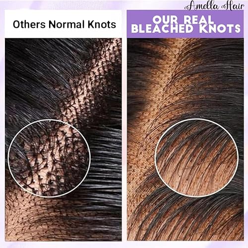 Amella Wear and Go Glueless Wigs Human Hair Pre Plucked Pre Cut 16 Inch 200% Density 13x4 Hd Lace Closure Wigs Human Hair Glueless Wigs for Black Women Glueless Pre Cut Pre Plucked Bleached Knots Wig