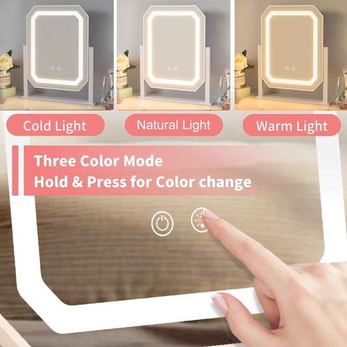 Lighted Makeup Mirror, Hollywood Vanity Mirror with Lights, 3 Color Lighting Modes, Detachable 5X Magnification Mirror, Smart Touch Control, 360°Rotation (12in. White)