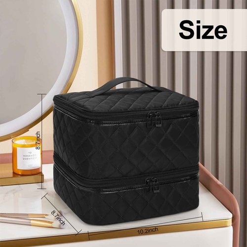 Ethereal Small Nail Polish Organizer Case Holds 32+ Bottles(15ml/0.5fl.oz) and Nail Lamp, Double Layer Nail Polish Storage Bag for Nail Kit, Manicure Tools, Black