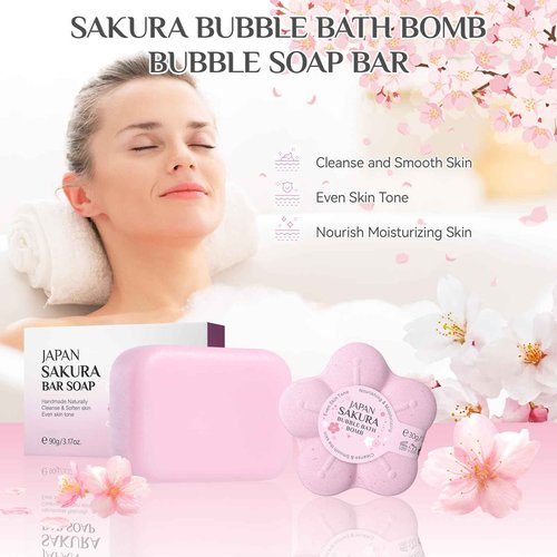9Pcs Bath and Body Gift Set for Women & Girls, Cherry Blossom Bath and Body Gift Set with Body Wash, Lotion, Soap, Bath Bomb, Scrub, Hand Cream & Lip Mask, Home Spa Gift Set for Women Christmas Gifts