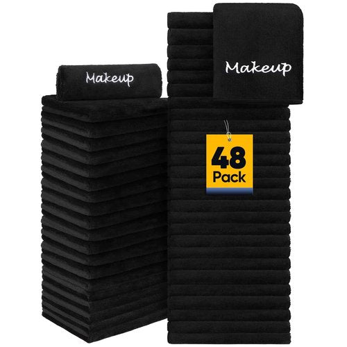 UNIMADE Makeup Remover Cloth, 48 Pack Black Facial Wash Cloths, Soft Coral Fleece Microfiber Towel for Face, Hand, and Bathroom(13" x 13")
