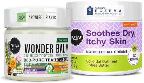 Puriya Tea Tree Oil Balm and Mother of All Creams with Mildly Earthy Scent Bundle Set, Plant Rich Wonder Balm, Moisturizing Cream for Dry, Itchy, and Sensitive Skin