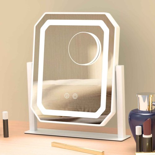 Lighted Makeup Mirror, Hollywood Vanity Mirror with Lights, 3 Color Lighting Modes, Detachable 5X Magnification Mirror, Smart Touch Control, 360°Rotation (12in. White)