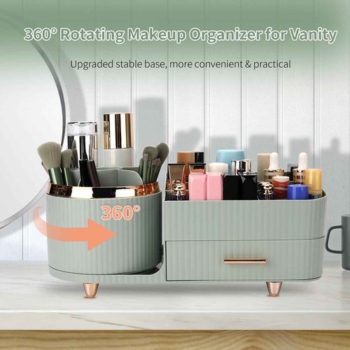 Molutsody Makeup Organizer for Vanity, Cosmetic Display Case with Drawers, Fits Makeup, Skincare Products, Brushes, Lipsticks, and Other Accessories, Versatile Storage Solution (Green)