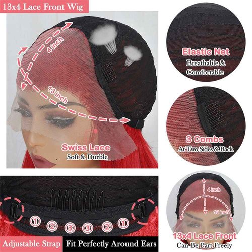 SOKU Red 13x6 Lace Frontal Wig 32 Inch Long Body Wave Pre Plucked with Baby Hair Glueless Transparent Swiss Lace Heat Resistant Synthetic Lace Front Wigs for Women Christmas Gift