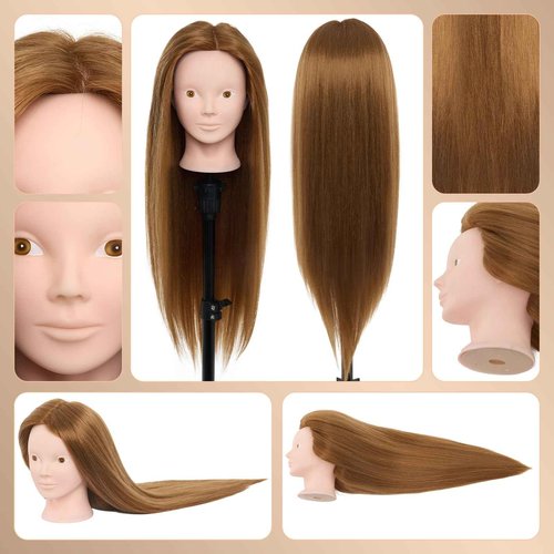Mannequin Head with 80% Real Human Hair - 28 Inch Makeup Cosmetology Hairdressing Training Head Practice Doll Head Manikin Styling Head Braiding Mannequin Head #27