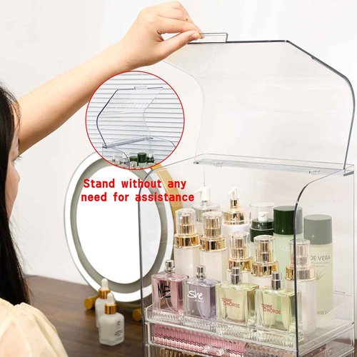 Clear Acrylic Makeup Organizer for Vanity With Lid,Large Capacity Bathroom Countertop Organizer and Storage With 3 Drawers,Dustproof Cosmetics Organizer for Cologne Perfume,Beauty,Skincare Container
