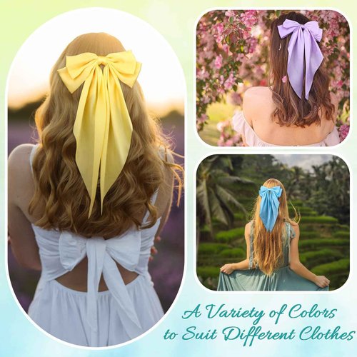 LIUBUJINGYING 32Pcs Satin Hair Bows Bulk Big Hair Bows for Women Large Hair Ribbons Silky Satin Oversized Hair Bows Long Tail Large Hair Barrettes Hair Cute Oversized Bow Hair Clips with Long Tails