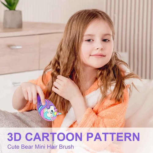 DINATIS Toddler Hair Brush - Mini Hair Brush for Kids - Travel Brush for Boys and Girls - Unicorn Brush with Air Cushion - Pupple