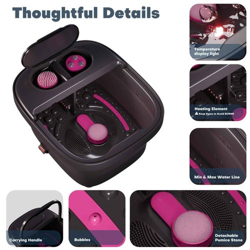 Aqvesane Collapsible Foot Bath, Foot Spa Bath Massager with Heat, Bubble, Remote Control, Temperature Control, 3 Pedicure Attachments, Feet Soaking Tub for Stress Relief