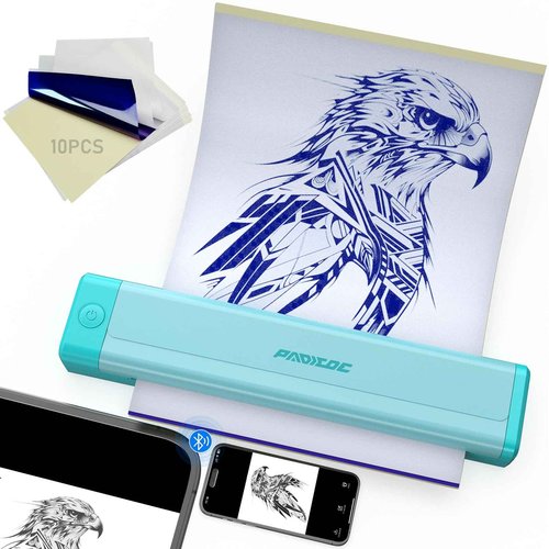 Padieoe Tattoo Stencil Printer, 2000mAh Wireless Thermal Tattoo Printer with 10PCS Transfer Paper, Compatible with Phone/Tablet/PC, Portable Thermal Transfer Machine for Tattooists & Beginners