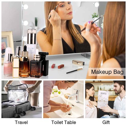Travel Makeup Bags Cosmetic Organizer Bag: Quilted Make up Bag Set of 3 - PU Leather Toiletry Bags for Women - Portable Makeup Organizer with Compartments & Handle & Divider(14 Brown)