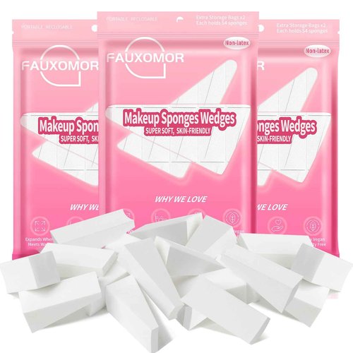 Fauxomor 324 Pcs New Makeup Sponges Wedges for Face Foundation, Latex-Free Triangle Cosmetic Make Up Sponge for Flawless Application and Blending, Beauty Blender for All Skin Types with Six Pouches
