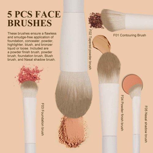 Intercilium Rains Makeup Brush Set Professional 13pcs，Premium Synthetic Powder Foundation Contour Blush Concealer Eyeshadow Blending Liner Make Up Brushes Kit（Milky B521）