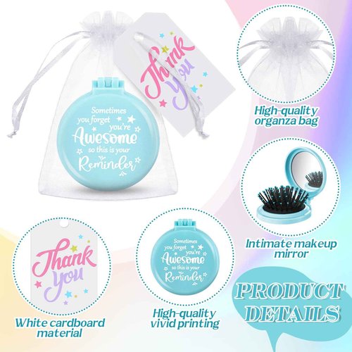 Cinnvoice 24 Pcs Employee Appreciation Gifts Bulk Folding Travel Brushes Sometimes You Forget You're Awesome Thank You Gifts Travel Mirror Hair Brush for Women Coworker Teacher Staff Team