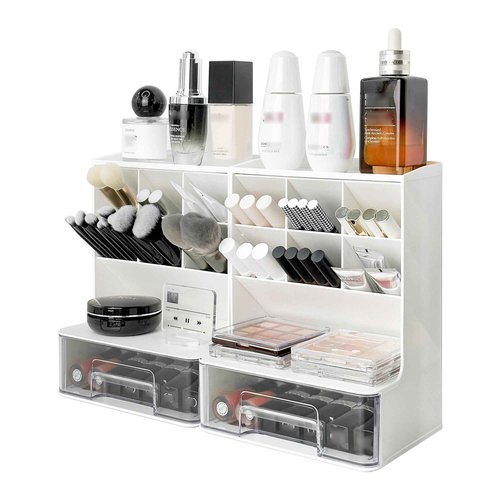 MEAJIO Make Up Organizers and Storage 2 Pack, Acrylic Cosmetic Organizer for Vanity Countertop Bathroom Room, Makeup Brush Holder, Makeover Stuff for Girls