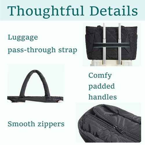 jiffordwind Personalized down handbag for women, lightweight handbag with compartments, wearing down makeup bag, suitable for work and travel (Black)