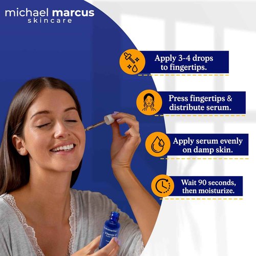 Michael Marcus Hydromarine™ Vitamin C Face Serum PLUS with Hyaluronic Acid & Triple Peptides - Reduce Dark Spots, Anti-Wrinkle, Anti-Aging, & Skin Brightening Vitamin C Serum - (30ml, 1 fl. oz)