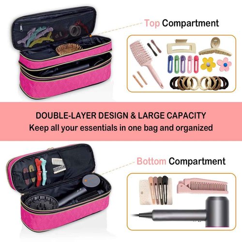 UOZL Hair Dryer Curling Iron Storage Bag, Travel Carrying Case, Slim Expandable Handheld Dual-Layer Travel Storage Bag for Dryer/Hair Tool Organizer/Style Organizer (Rose Red)