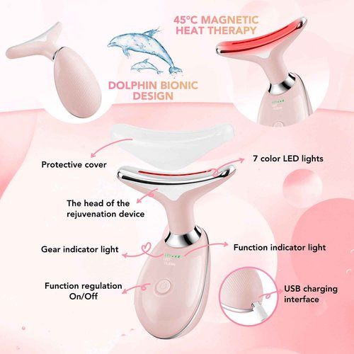 Red-Light-Therapy-for-Face, Facial Massager Wand Tool with 7 Color - Birthday, Christmas, Mothers Day, Valentines Day, Self Care Gifts for Her Women Mom Best Friend Wife Teacher (Pink)