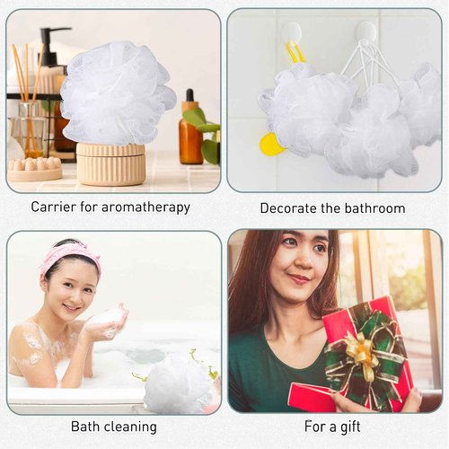 Sunnyray 200 Pcs Loofahs Bulk Bath Sponge Shower Luffas Exfoliating Body Scrubber Packs Soft Mesh Loofahs Balls Travel Cleaning Wash Puff Bathing Accessories for Women Men, 20g (Pure White)