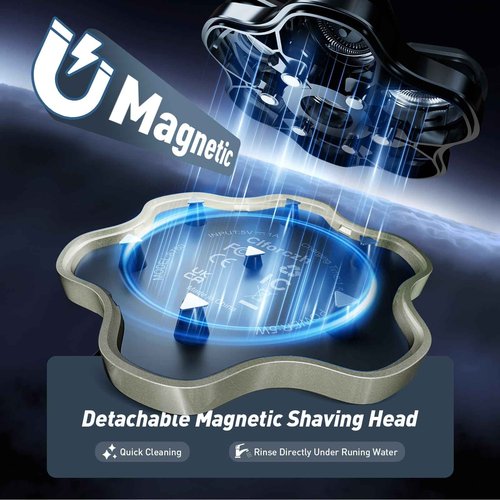 Clforczh Head Shavers for Bald Men: 7D Detachable Electric Razor - IPX6 Waterproof Wet Dry Rotary Shavers - LED Display Rechargeable Head Shaving with Fast Charging, Gray