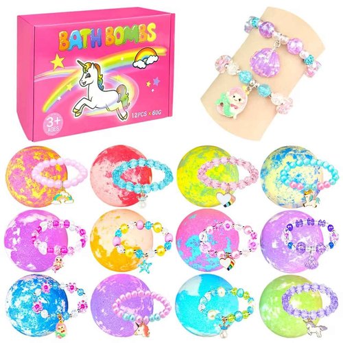 Bath Bombs for Kids with Surprise Inside, 12 Pcs Bubble Kids Bath Bombs for Girls with Toys Inside, Unicorn Bath Bombs Surprise Jewelry Gifts Set for Girls Toddlers Princess Birthday Christmas Easter