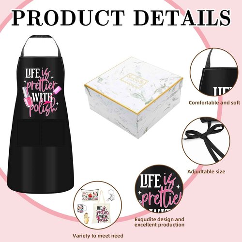 Coume 7 Pcs Nail Tech Gift Set for Women Adjustable Manicurist Apron Tote Bag Makeup Bag Mugs Scissors Charm Keychain Nails Hair Clips and Box for Female Inspirational Appreciation Gifts