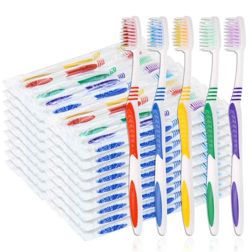 SLequipo 500 pcs Bulk Toothbrushes Individually Wrapped, Colorful Manual Disposable Travel Toothbrush for Adult, Kid, Soft Bristles for Travel, Hotels (5 Colors)