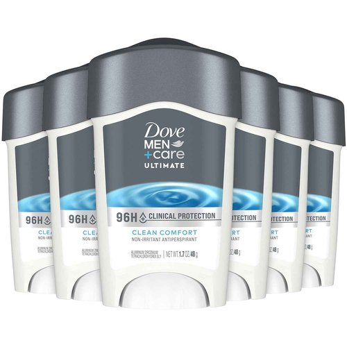 Dove Men+Care Deodorant, 96H Clinical Protection Antiperspirant, Clean Comfort 6-Pack – Prescription Strength Wetness Protection with ¼ Moisturizers, 1.7 Oz Ea