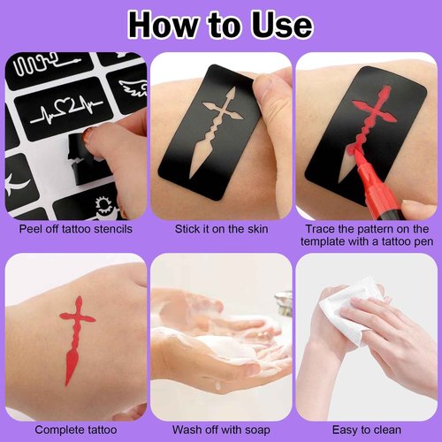 Ponhey Temporary Tattoo Markers for Skin, 24 Body Markers+67 Large Tattoo Stencils,Dual-End Tattoo Pens,Fine Lines with Cosmetic-Grade,Flexible, Skin-Safe Face Paint Kit for Kids Teenage Adults