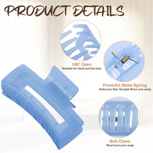 Tigeen 34 Pcs Hair Clips, Square Claw Clips for Women Girls, 3.3" Medium Non Slip Rectangular Matte Claws Accessories Jumbo for Thin Hair