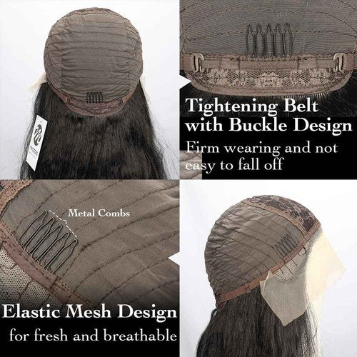 Macodio 26Inch Black Wavy Synthetic fiber Wigs Hand Tied Glueless Natural Density Preplucked Hairline for Daily Party Use (Style 1)