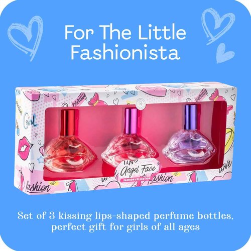 SCENTED THINGS Angel Face Perfume Set for Teen Girls, Body Spray Perfume for Kids, Girls 10-12 & Teenage, Fashion Collection Girl Gift Set, 3 Kissing Lips-Shaped Perfumes