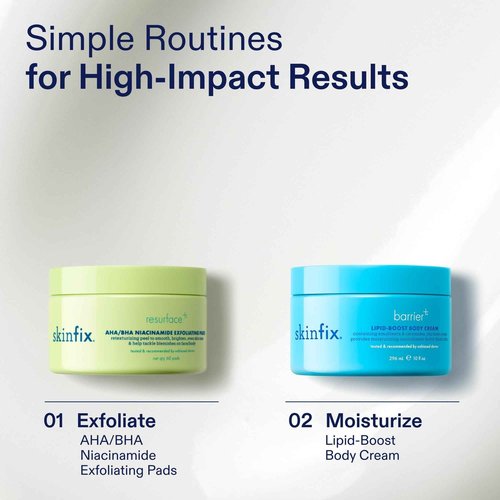 Skinfix AHA/BHA Niacinamide Exfoliating Pads - 60 Pads - Visibly Reduces Discoloration, Removes Dead Skin, Releases Ingrown Hairs & Unclogs Pores with Lactic Acid - Vegan, Cruelty Free